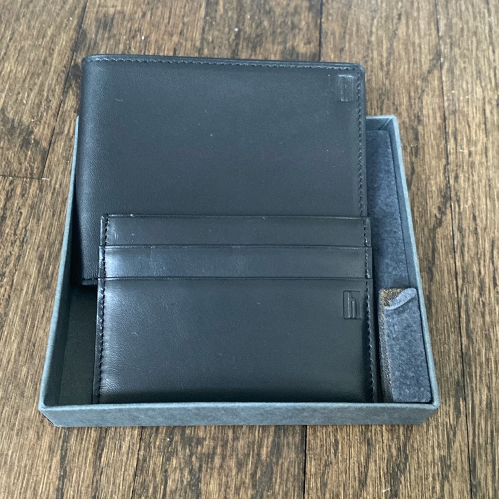 Hartmann Black Leather Slimfold Wallet with Matching Cardholder